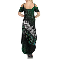 Maori Matariki Family Matching Summer Maxi Dress and Hawaiian Shirt Landscape Styled Fern - Paua Shell LT7 - Polynesian Pride