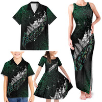 Maori Matariki Family Matching Tank Maxi Dress and Hawaiian Shirt Landscape Styled Fern - Paua Shell LT7 - Polynesian Pride