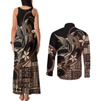 Samoa Manuia le Aso Tuto'atasi Couples Matching Tank Maxi Dress and Long Sleeve Button Shirt Siapo Mamanu Mix Tatau Marlin LT7 - Polynesian Pride