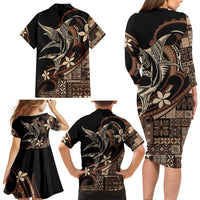 Samoa Manuia le Aso Tuto'atasi Family Matching Long Sleeve Bodycon Dress and Hawaiian Shirt Siapo Mamanu Mix Tatau Marlin LT7 - Polynesian Pride