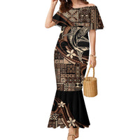Samoa Manuia le Aso Tuto'atasi Family Matching Mermaid Dress and Hawaiian Shirt Siapo Mamanu Mix Tatau Marlin LT7 Mom's Dress Black - Polynesian Pride