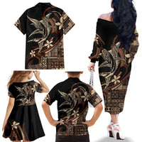 Samoa Manuia le Aso Tuto'atasi Family Matching Off The Shoulder Long Sleeve Dress and Hawaiian Shirt Siapo Mamanu Mix Tatau Marlin LT7 - Polynesian Pride