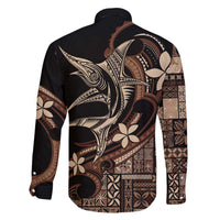Samoa Manuia le Aso Tuto'atasi Family Matching Off The Shoulder Long Sleeve Dress and Hawaiian Shirt Siapo Mamanu Mix Tatau Marlin LT7 - Polynesian Pride