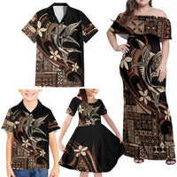 Samoa Manuia le Aso Tuto'atasi Family Matching Off Shoulder Maxi Dress and Hawaiian Shirt Siapo Mamanu Mix Tatau Marlin LT7 - Polynesian Pride