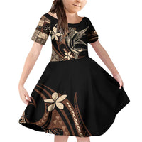 Samoa Manuia le Aso Tuto'atasi Family Matching Off Shoulder Short Dress and Hawaiian Shirt Siapo Mamanu Mix Tatau Marlin LT7 Daughter's Dress Black - Polynesian Pride