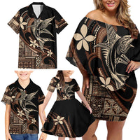 Samoa Manuia le Aso Tuto'atasi Family Matching Off Shoulder Short Dress and Hawaiian Shirt Siapo Mamanu Mix Tatau Marlin LT7 - Polynesian Pride