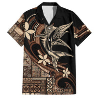 Samoa Manuia le Aso Tuto'atasi Family Matching Off Shoulder Short Dress and Hawaiian Shirt Siapo Mamanu Mix Tatau Marlin LT7 Dad's Shirt - Short Sleeve Black - Polynesian Pride
