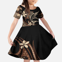 Samoa Manuia le Aso Tuto'atasi Kid Short Sleeve Dress Siapo Mamanu Mix Tatau Marlin LT7 KID Black - Polynesian Pride