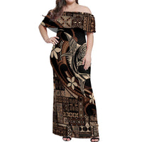 Samoa Manuia le Aso Tuto'atasi Off Shoulder Maxi Dress Siapo Mamanu Mix Tatau Marlin LT7 Women Black - Polynesian Pride