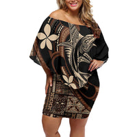 Samoa Manuia le Aso Tuto'atasi Off Shoulder Short Dress Siapo Mamanu Mix Tatau Marlin LT7 Women Black - Polynesian Pride
