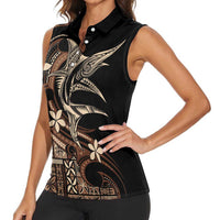 Samoa Manuia le Aso Tuto'atasi Women Sleeveless Polo Shirt Siapo Mamanu Mix Tatau Marlin LT7 - Polynesian Pride