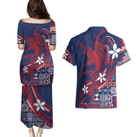 Samoa Manuia le Aso Tuto'atasi Couples Matching Puletasi and Hawaiian Shirt Siapo Mamanu Mix Tatau Marlin - Flag Color LT7 - Polynesian Pride