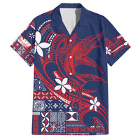 Samoa Manuia le Aso Tuto'atasi Family Matching Long Sleeve Bodycon Dress and Hawaiian Shirt Siapo Mamanu Mix Tatau Marlin - Flag Color LT7 Dad's Shirt - Short Sleeve Blue - Polynesian Pride
