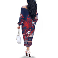 Samoa Manuia le Aso Tuto'atasi Family Matching Off The Shoulder Long Sleeve Dress and Hawaiian Shirt Siapo Mamanu Mix Tatau Marlin - Flag Color LT7 - Polynesian Pride