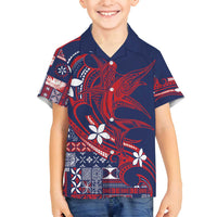 Samoa Manuia le Aso Tuto'atasi Family Matching Puletasi and Hawaiian Shirt Siapo Mamanu Mix Tatau Marlin - Flag Color LT7 Son's Shirt Blue - Polynesian Pride