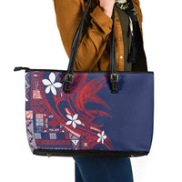 Samoa Manuia le Aso Tuto'atasi Leather Tote Bag Siapo Mamanu Mix Tatau Marlin - Flag Color LT7 - Polynesian Pride