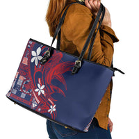 Samoa Manuia le Aso Tuto'atasi Leather Tote Bag Siapo Mamanu Mix Tatau Marlin - Flag Color LT7 - Polynesian Pride