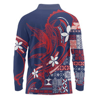 Samoa Manuia le Aso Tuto'atasi Long Sleeve Polo Shirt Siapo Mamanu Mix Tatau Marlin - Flag Color LT7 - Polynesian Pride