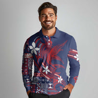 Samoa Manuia le Aso Tuto'atasi Long Sleeve Polo Shirt Siapo Mamanu Mix Tatau Marlin - Flag Color LT7 - Polynesian Pride