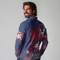 Samoa Manuia le Aso Tuto'atasi Long Sleeve Polo Shirt Siapo Mamanu Mix Tatau Marlin - Flag Color LT7 - Polynesian Pride