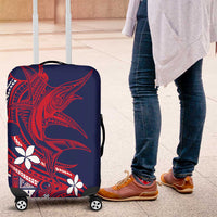 Samoa Manuia le Aso Tuto'atasi Luggage Cover Siapo Mamanu Mix Tatau Marlin - Flag Color LT7 Blue - Polynesian Pride
