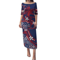 Samoa Manuia le Aso Tuto'atasi Puletasi Siapo Mamanu Mix Tatau Marlin - Flag Color LT7 Long Dress Blue - Polynesian Pride