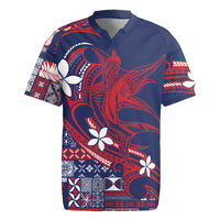 Samoa Manuia le Aso Tuto'atasi Rugby Jersey Siapo Mamanu Mix Tatau Marlin - Flag Color LT7 Blue - Polynesian Pride