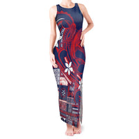 Samoa Manuia le Aso Tuto'atasi Tank Maxi Dress Siapo Mamanu Mix Tatau Marlin - Flag Color LT7 Women Blue - Polynesian Pride