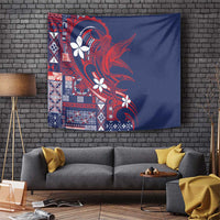 Samoa Manuia le Aso Tuto'atasi Tapestry Siapo Mamanu Mix Tatau Marlin - Flag Color LT7 Blue - Polynesian Pride