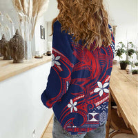 Samoa Manuia le Aso Tuto'atasi Women Casual Shirt Siapo Mamanu Mix Tatau Marlin - Flag Color LT7 - Polynesian Pride