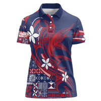 Samoa Manuia le Aso Tuto'atasi Women Polo Shirt Siapo Mamanu Mix Tatau Marlin - Flag Color LT7 Female Blue - Polynesian Pride