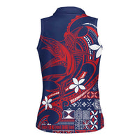 Samoa Manuia le Aso Tuto'atasi Women Sleeveless Polo Shirt Siapo Mamanu Mix Tatau Marlin - Flag Color LT7 - Polynesian Pride
