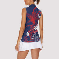 Samoa Manuia le Aso Tuto'atasi Women Sleeveless Polo Shirt Siapo Mamanu Mix Tatau Marlin - Flag Color LT7 - Polynesian Pride