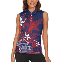 Samoa Manuia le Aso Tuto'atasi Women Sleeveless Polo Shirt Siapo Mamanu Mix Tatau Marlin - Flag Color LT7 - Polynesian Pride