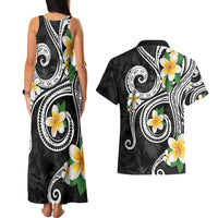 Kanaka Maoli Hawaii Plumeria Couples Matching Tank Maxi Dress and Hawaiian Shirt Dancing Tentacles Black Style LT7 - Polynesian Pride