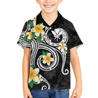 Kanaka Maoli Hawaii Plumeria Family Matching Off Shoulder Maxi Dress and Hawaiian Shirt Dancing Tentacles Black Style LT7 Son's Shirt Black - Polynesian Pride