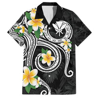 Kanaka Maoli Hawaii Plumeria Family Matching Off Shoulder Short Dress and Hawaiian Shirt Dancing Tentacles Black Style LT7 Dad's Shirt - Short Sleeve Black - Polynesian Pride
