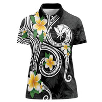 Kanaka Maoli Hawaii Plumeria Women Polo Shirt Dancing Tentacles Black Style LT7 Female Black - Polynesian Pride