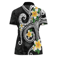 Kanaka Maoli Hawaii Plumeria Women Polo Shirt Dancing Tentacles Black Style LT7 - Polynesian Pride