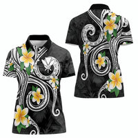 Kanaka Maoli Hawaii Plumeria Women Polo Shirt Dancing Tentacles Black Style LT7 - Polynesian Pride