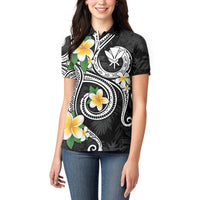 Kanaka Maoli Hawaii Plumeria Women Polo Shirt Dancing Tentacles Black Style LT7 - Polynesian Pride
