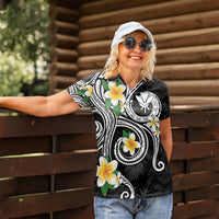 Kanaka Maoli Hawaii Plumeria Women Polo Shirt Dancing Tentacles Black Style LT7 - Polynesian Pride