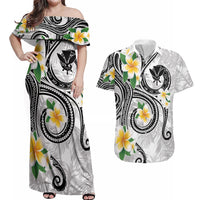Kanaka Maoli Hawaii Plumeria Couples Matching Off Shoulder Maxi Dress and Hawaiian Shirt Dancing Tentacles White Style LT7 White - Polynesian Pride