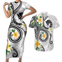 Kanaka Maoli Hawaii Plumeria Couples Matching Short Sleeve Bodycon Dress and Hawaiian Shirt Dancing Tentacles White Style LT7 White - Polynesian Pride