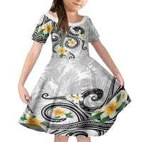Kanaka Maoli Hawaii Plumeria Family Matching Long Sleeve Bodycon Dress and Hawaiian Shirt Dancing Tentacles White Style LT7 Daughter's Dress White - Polynesian Pride