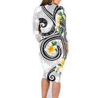 Kanaka Maoli Hawaii Plumeria Family Matching Long Sleeve Bodycon Dress and Hawaiian Shirt Dancing Tentacles White Style LT7 - Polynesian Pride