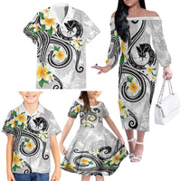 Kanaka Maoli Hawaii Plumeria Family Matching Off The Shoulder Long Sleeve Dress and Hawaiian Shirt Dancing Tentacles White Style LT7 - Polynesian Pride