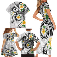 Kanaka Maoli Hawaii Plumeria Family Matching Short Sleeve Bodycon Dress and Hawaiian Shirt Dancing Tentacles White Style LT7 - Polynesian Pride