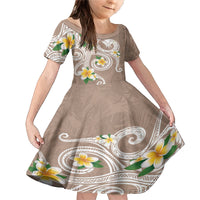 Kanaka Maoli Hawaii Plumeria Family Matching Mermaid Dress and Hawaiian Shirt Dancing Tentacles Beige Style LT7 Daughter's Dress Beige - Polynesian Pride