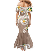 Kanaka Maoli Hawaii Plumeria Family Matching Mermaid Dress and Hawaiian Shirt Dancing Tentacles Beige Style LT7 - Polynesian Pride